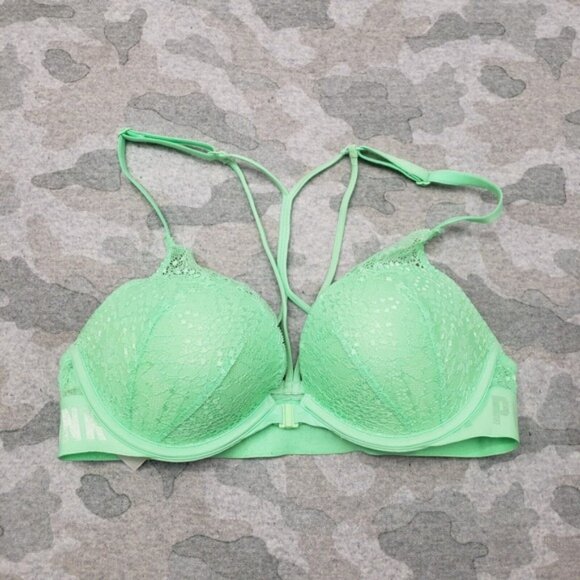 Victoria s Secret Bra Women s 32C Green Date Push Up Underwired - Picture 1 of 5